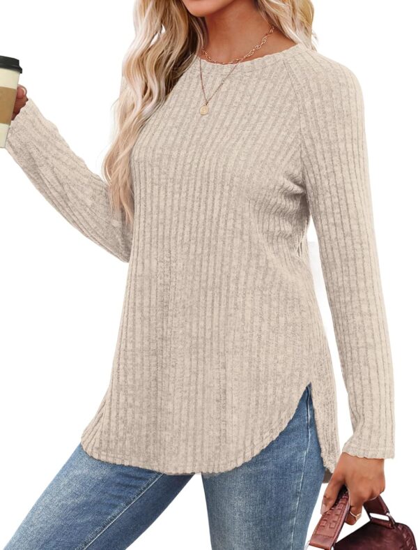 Saloogoe Long Sleeve Shirts for Women Tunic Tops for Women Loose Fit Dressy Crew Neck Pullover Basic Sweaters for Women 2024