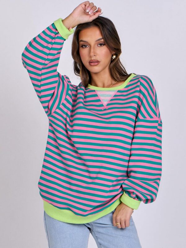 ANRABESS Women Striped Oversized Sweatshirt Long Sleeve Crewneck Shirts 2025 Fall Fashion Pullover Sweater Trendy Clothes