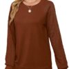 Saloogoe Sweatshirts for Women Crewneck Cable Knit Sleeve Sweaters Lightweight Fashion 2024