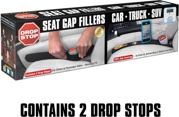 Drop Stop - The Original Patented Car Seat Gap Filler (As Seen On Shark Tank) - Between Seats Console Organizer, Set of 2 and Slide Free Pad and Light