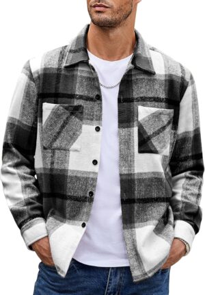 COOFANDY Men's Flannel Shirts Casual Button Down Plaid Shirt Jacket Long Sleeve Fleece Shacket with Pockets