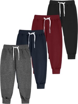 Resinta 4 Pack Toddler and Boys Joggers Sweatpants Kids Pull-On Active Athletic Pants with Drawstring Elastic Waistband