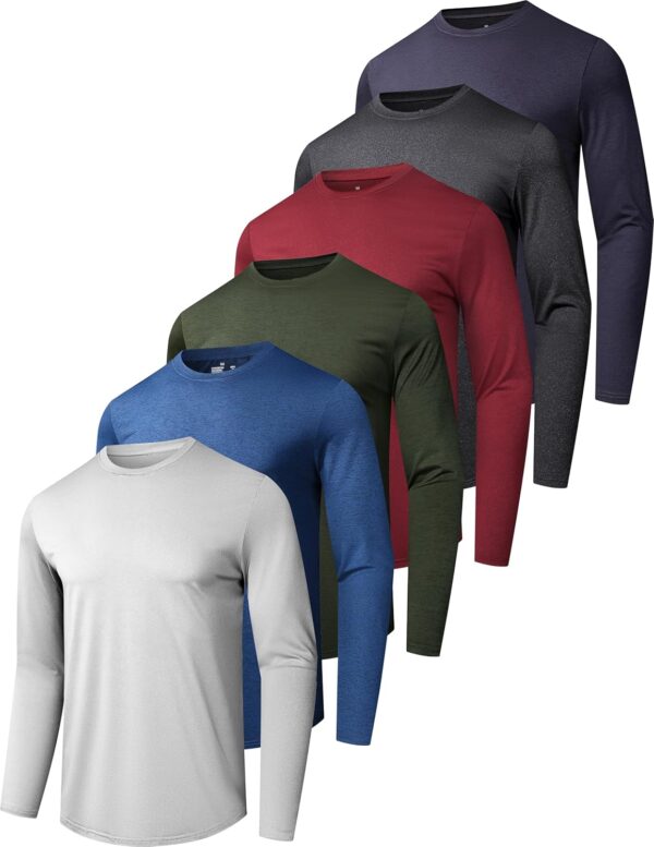 6 Pack Men's Quick Dry Long Sleeve Shirts Moisture Wicking Sun Protection Performance T-Shirt for Casual Workout