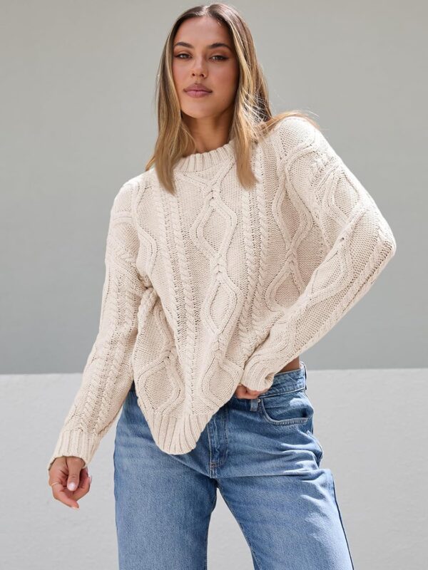 Trendy Queen Women's Oversized Cable Knit Crewneck Sweaters