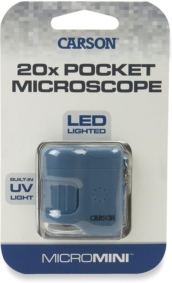 Carson MicroMini 20x Pocket Microscope, UV and LED Flashlight, Blue (MM-280B)