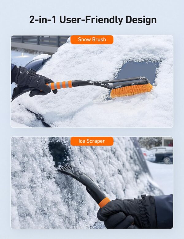 AstroAI 27" Snow Brush and Ice Scrapers for Car Windshield, Detachable Snow Scrapers with Ergonomic Foam Grip for Cars, Trucks, SUVs (Heavy Duty ABS, PVC Brush, Orange)