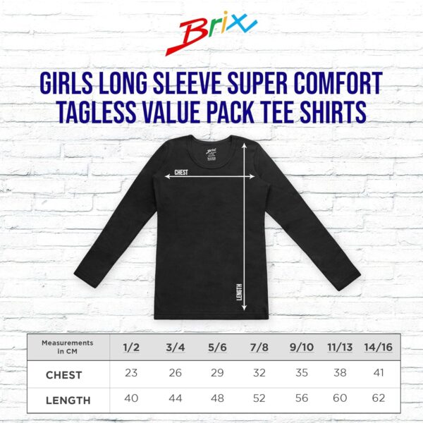 Brix Girls' Long Sleeve Tees - 100% Cotton Tagless 4 -Pack Crew Neck Super Soft Cotton T Shirts.