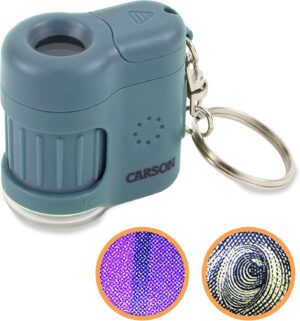 Carson MicroMini 20x Pocket Microscope, UV and LED Flashlight, Blue (MM-280B)