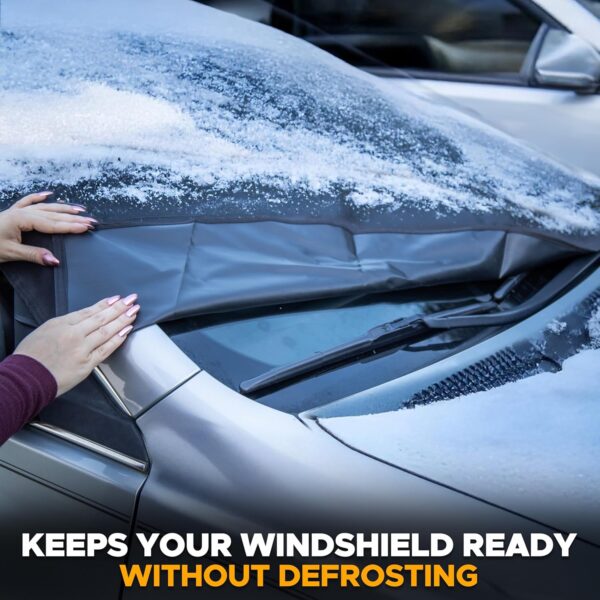 EcoNour Windshield Cover for Ice and Snow | Heavy Duty 600D Oxford Fabric | Windshield Protector for Cars, SUVs, Trucks | Secure Fit Waterproof Frost Cover | Winter Car Accessories | Medium (69"x42")