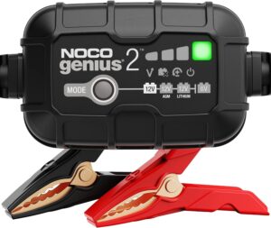 NOCO GENIUS2, 2A Smart Car Battery Charger, 6V and 12V Automotive Charger, Battery Maintainer, Trickle Charger, Float Charger and Desulfator for Motorcycle, ATV, Lithium and Deep Cycle Batteries