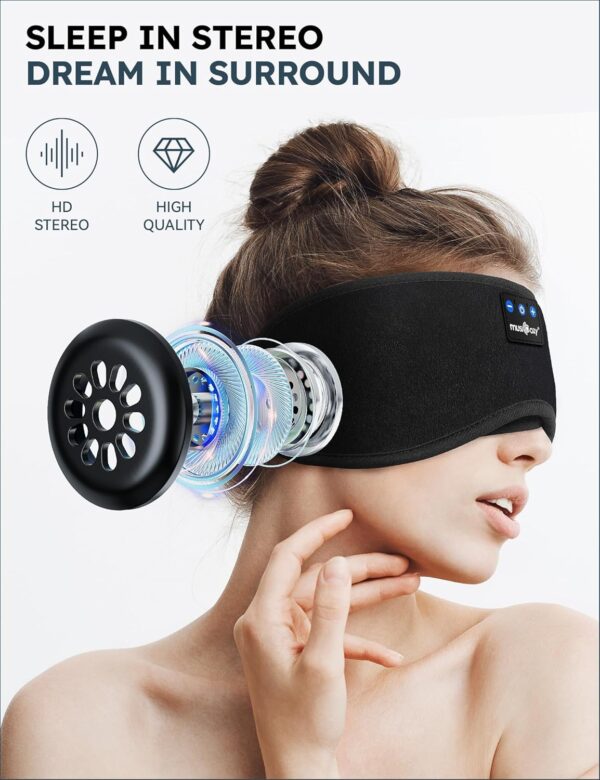 MUSICOZY Sleep Headphones, Bluetooth 5.2 Sleep Mask Headband Headphones Sleeping Eye Mask, Wireless Music Earbuds Earphones with HD Headphones Ultra-Thin Stereo Speakers for Side Sleepers Men Women