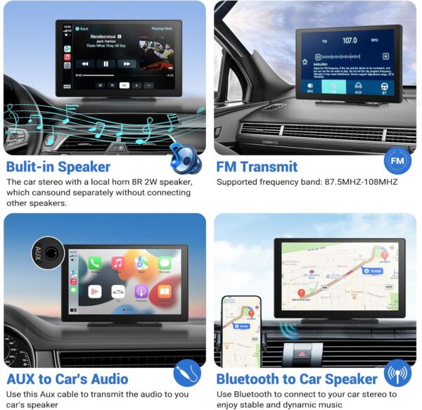 Wireless Apple Carplay Screen for Car 4K Dash Cam, 9" Portable Apple Carplay & Android Auto Car Stereo, with 1080p Backup Camera, GPS Navigation/Mirror Link/Voice Control/Bluetooth