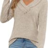 Women's Fall Long Sleeve Tunic Tops for Leggings V Neck Button Casual Blouse Sweatshirt