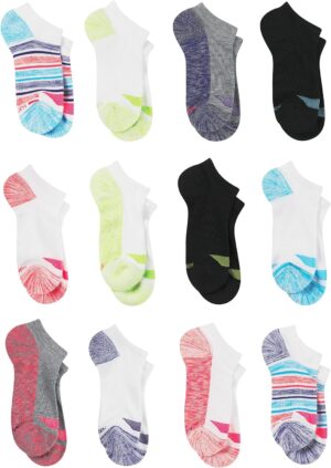 Hanes Girls' Cool Comfort Ankle, 12-Pair Pack Fashion Liner Socks