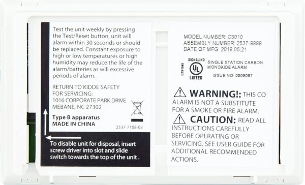 Kidde Carbon Monoxide Detector with 10-Year Battery, 3 LEDs, Replacement Indicator, Test-Reset Button, 2 Pack