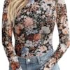 Dealmore Lace Long Sleeve Floral Mesh Mockneck Going Out Tops for Women Fashion Fall Outfits 2025