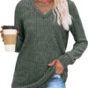 SAMPEEL V Neck Long Sleeve Shirts for Women Casual Fall Tops Lightweight Tunic Sweaters Fashion Clothes 2025