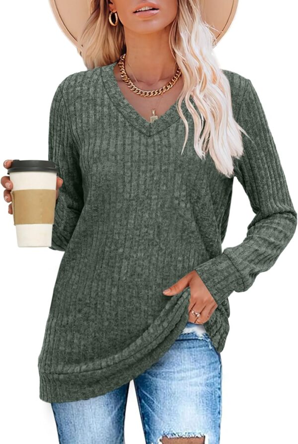 SAMPEEL V Neck Long Sleeve Shirts for Women Casual Fall Tops Lightweight Tunic Sweaters Fashion Clothes 2025