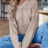 SHEWIN Womens Sweaters Casual Long Sleeve V Neck Lightweight Crochet Pullover Sweater Tops