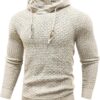 Zaitun Mens Hooded Sweatshirt Long Sleeve Solid Knitted Hoodie Pullover Sweater