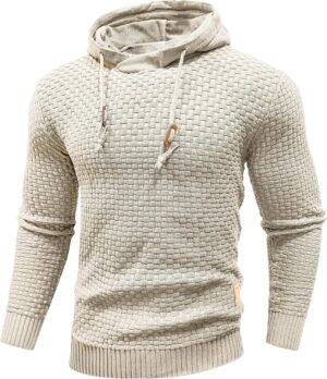 Zaitun Mens Hooded Sweatshirt Long Sleeve Solid Knitted Hoodie Pullover Sweater