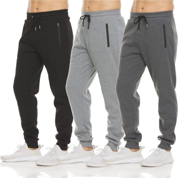 PURE CHAMP Mens 3 Pack Fleece Active Athletic Workout Jogger Sweatpants for Men with Zipper Pocket and Drawstring Size S-3XL