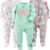 Simple Joys by Carter's Toddlers and Baby Girls' Loose-Fit Flame Resistant Fleece Footed Pajamas, Pack of 3