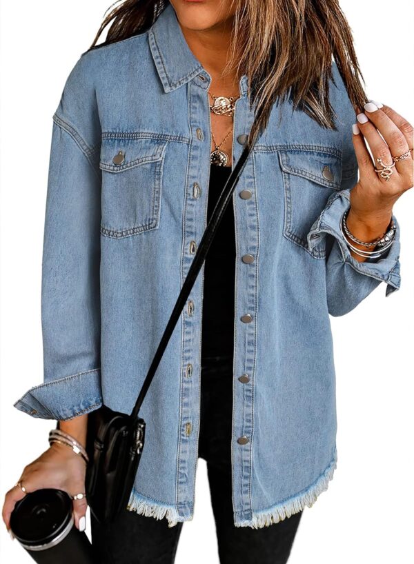 Dokotoo Women's Oversized Denim Jacket Casual Long Sleeve Denim Shirts Distresse Jean Jacket 2025 Spring Outfits