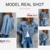 Dokotoo Women's Oversized Denim Jacket Casual Long Sleeve Denim Shirts Distresse Jean Jacket 2025 Spring Outfits