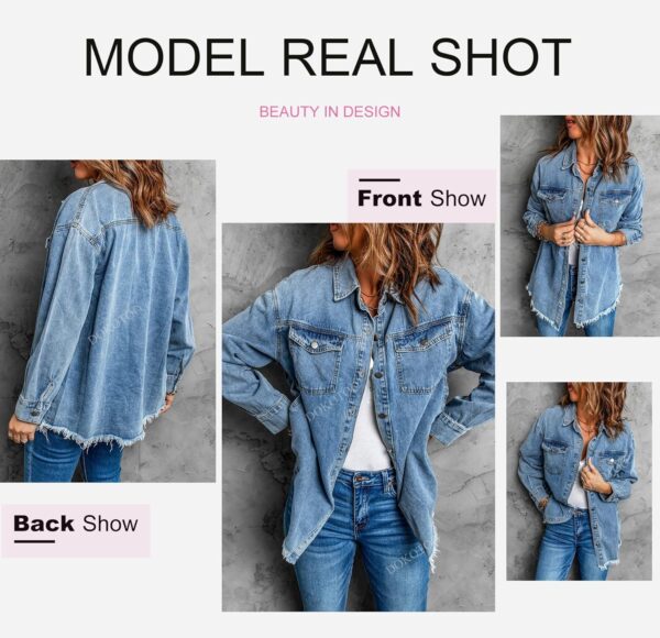 Dokotoo Women's Oversized Denim Jacket Casual Long Sleeve Denim Shirts Distresse Jean Jacket 2025 Spring Outfits