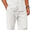 COOFANDY Men 2 Piece Linen Outfit Beach Button Down Shirt Casual Loose Pant Sets