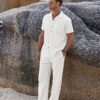 COOFANDY Men 2 Piece Linen Outfit Beach Button Down Shirt Casual Loose Pant Sets