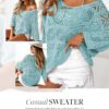 Dokotoo Women's 2025 Spring Summer Crochet Hollow Out 3/4 Sleeve Pullover Sweater Off Shoulder T-Shirts