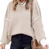 ETCYY Womens Oversized Sweaters Fall 2025 Fashion Clothes Trendy Batwing Sleeve Colorblock Striped Knit Pullover Tops