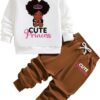 Clothes Kids - Cartoon Print Crew Neck Girls Preppy Sweatshirt & Toddler Pants - Fall Sweatshirt Set(3-7 years)