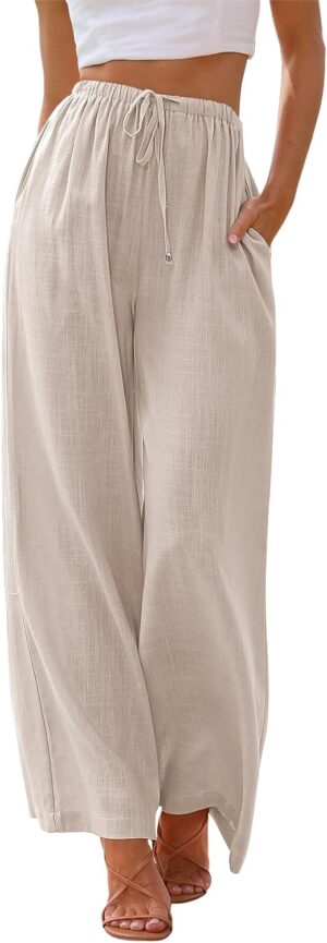 LILLUSORY Women's Linen Summer Palazzo Pants Flowy Wide Leg Beach Pants with Pockets