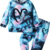 Toddler Baby Girls Clothes Long-sleeve Tie Dye Hoodie Pullover and Sweatpants Heart Print Hooded Outfits Set