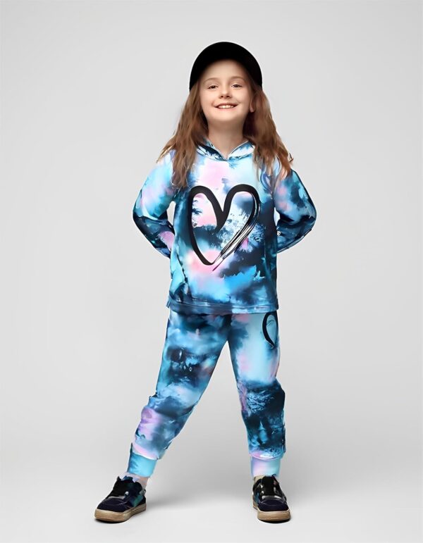 Toddler Baby Girls Clothes Long-sleeve Tie Dye Hoodie Pullover and Sweatpants Heart Print Hooded Outfits Set