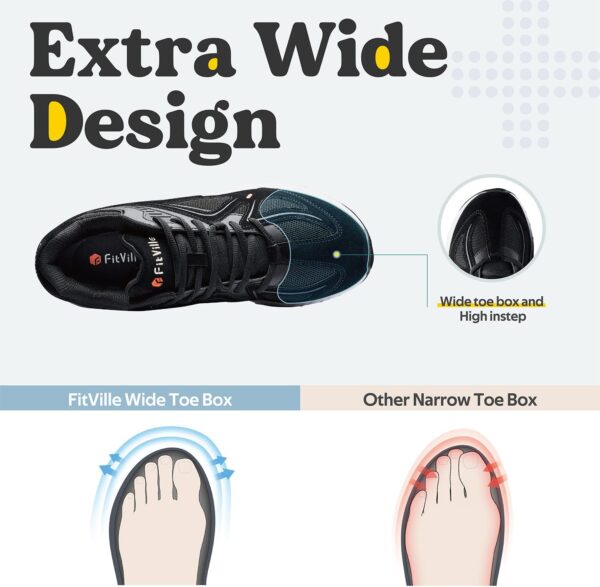 FitVille Extra Wide Walking Shoes for Men Wide Width Sneakers for Flat Feet Arch Fit Heel Pain Relief - Rebound Core