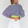 Trendy Queen Oversized Sweatshirt for Women 2024 Fall Crewneck Striped Long Sleeve Shirts Hoodies Preppy Top Y2K Outfits