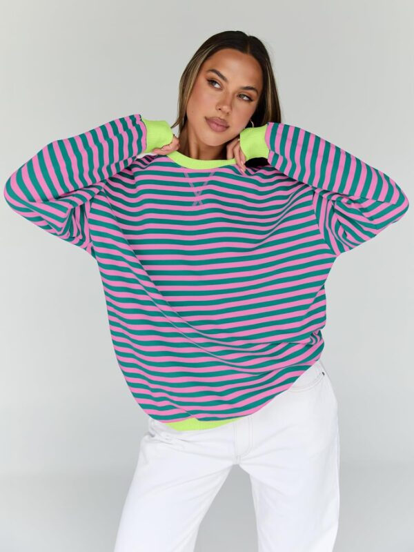 Trendy Queen Oversized Sweatshirt for Women 2024 Fall Crewneck Striped Long Sleeve Shirts Hoodies Preppy Top Y2K Outfits