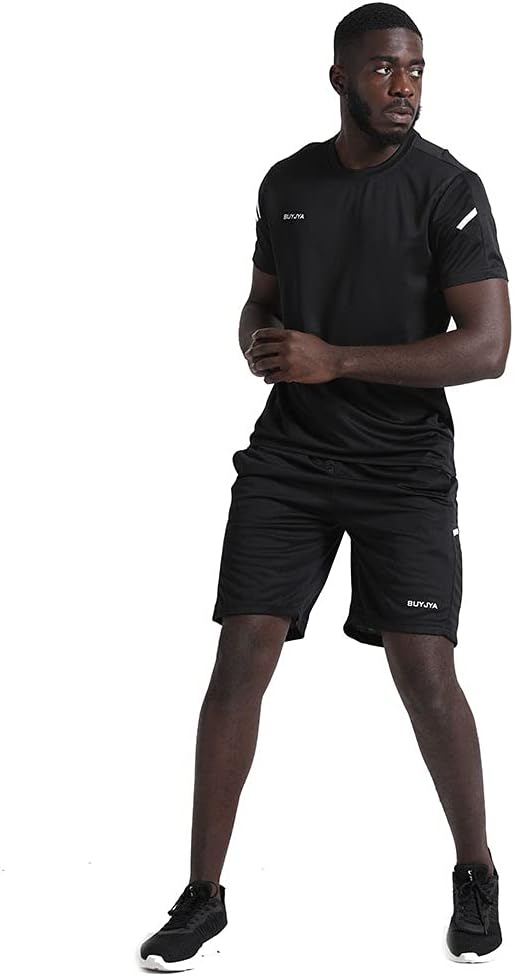 BUYJYA Men's Workout Clothes Athletic Shorts Shirt Set 3 Pack Basketball Football Training Running Gym Christmas gifts