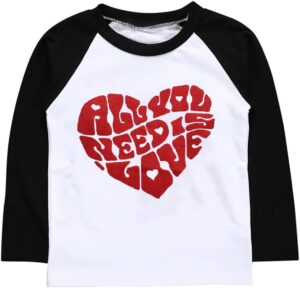 Big Sister Shirt for Toddler Girls Love Heart T-Shirts Raglan Long Sleeve Cotton Tops Birthday Clothes 2-8 Years