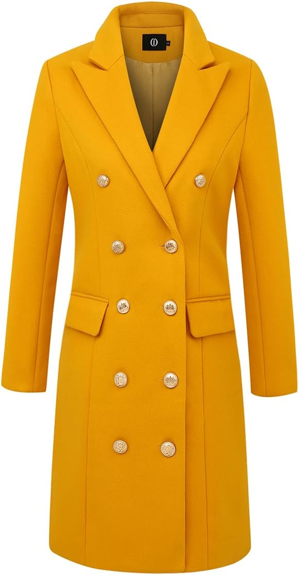 IDEALSANXUN Womens Fall Winter Wool Coats Double Breasted Midi Peacoat Trench Coats