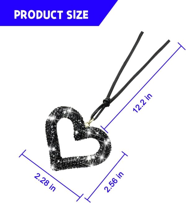 Mandark Bling Heart Car Hanging Accessories, Crystal Rhinestone Vehicle Rear View Mirror Charm Pendant Ornaments, Cute Diamond Auto Interior Hanger Decoration for Women Girls（Black）