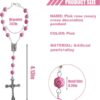 2PCS Car Rosary for Rearview Mirror, Pink Rosary Pendant Car Interior Rear View Mirror Charm Auto Decors, Car Medal and Cross Personalized Hanging Accessories for Women Men (Rose)