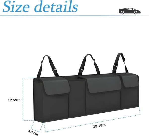 Car Trunk Organizer and Storage, Backseat Hanging Organizer for SUV, Truck, MPV, Waterproof, Collapsible Cargo Storage Bag with 4 Pockets, Car Interior Accessories for Men and Women (Black)