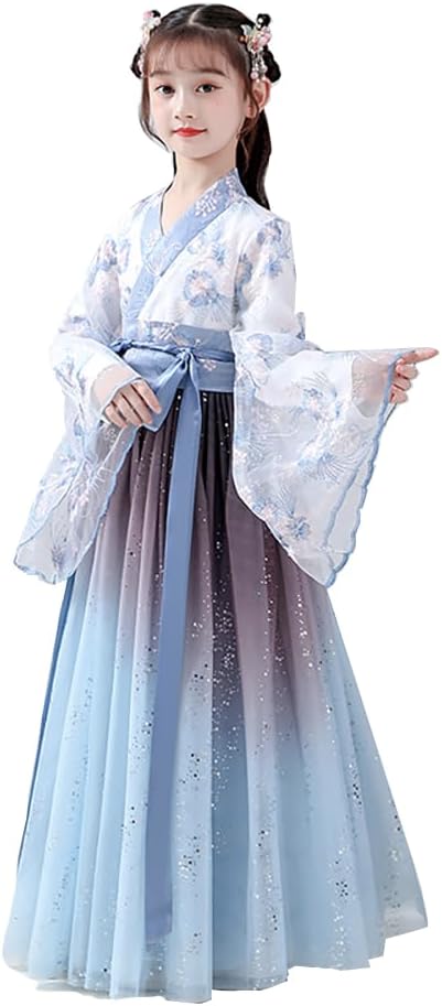 Deluxe Hanfu Chinese Costume For Girls,Kids Tang Dynasty Traditional Floral Embroidery Princess Dress.