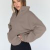 Trendy Queen Sweatshirts Quarter Half Zip Pullover Oversized Hoodies Sweaters Comfy Fall Outfits 2025 Y2K Winter Clothes