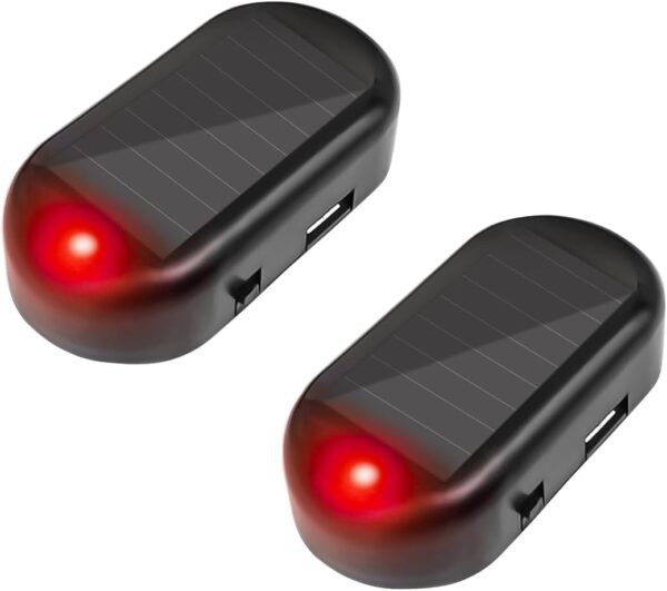 2PCS Car Solar Power Simulated Dummy Alarm, Anti-Theft LED Flashing Security Light Fake Lamp, Auto Warning Interior Safety Lights with USB Charger Port, Car Accessories for Most Cars (Red/2PCS)